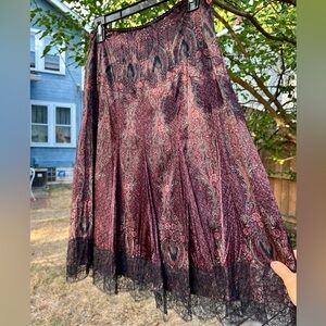 Ellie Tahari Silk pleated Skirt Paisley lace Floral Knee length lined 2 goth